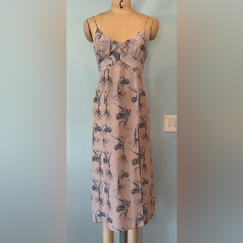 NWOT Madewell Iced Lavender Floral Print Tie-Back Midi Dress 100% Silk - 6